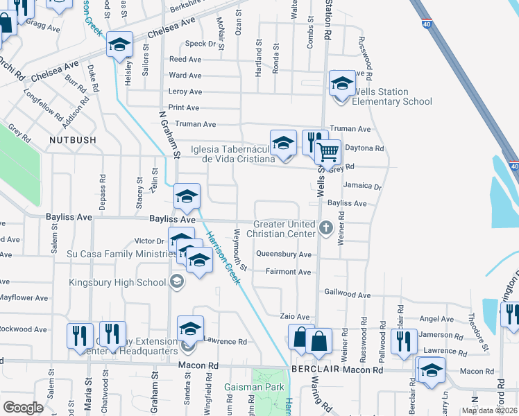 map of restaurants, bars, coffee shops, grocery stores, and more near 4203 Crafton Avenue in Memphis
