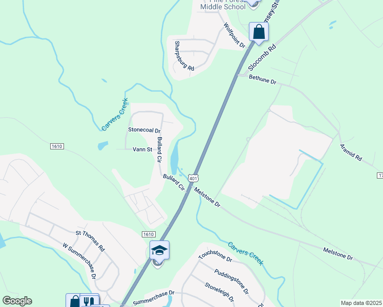 map of restaurants, bars, coffee shops, grocery stores, and more near 6643 Ramsey Street in Fayetteville