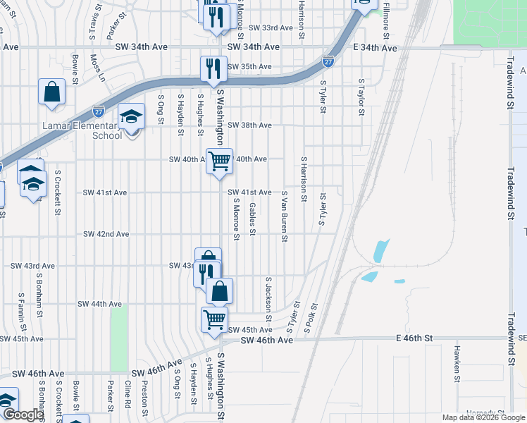map of restaurants, bars, coffee shops, grocery stores, and more near 4109 South Jackson Street in Amarillo