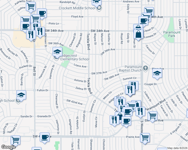 map of restaurants, bars, coffee shops, grocery stores, and more near 3624 Wayne Street in Amarillo