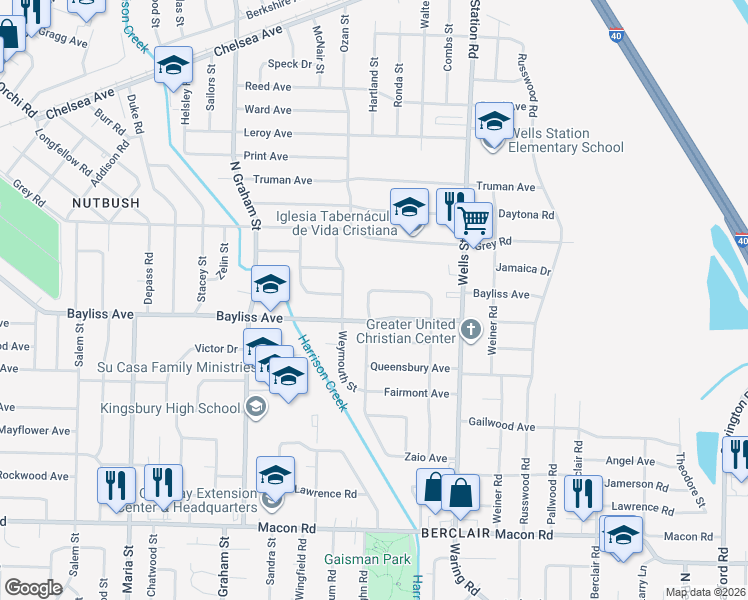 map of restaurants, bars, coffee shops, grocery stores, and more near 4203 Crafton Avenue in Memphis