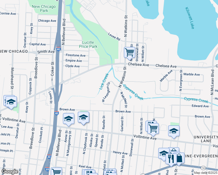 map of restaurants, bars, coffee shops, grocery stores, and more near 1379 North Lexington Circle in Memphis