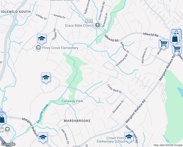 map of restaurants, bars, coffee shops, grocery stores, and more near 4236 Ladys Slipper Lane in Matthews