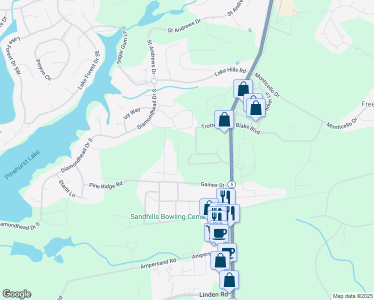 map of restaurants, bars, coffee shops, grocery stores, and more near 182-226 Community Center Lane in Aberdeen