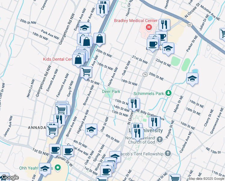 map of restaurants, bars, coffee shops, grocery stores, and more near 455 17th Street Northwest in Cleveland