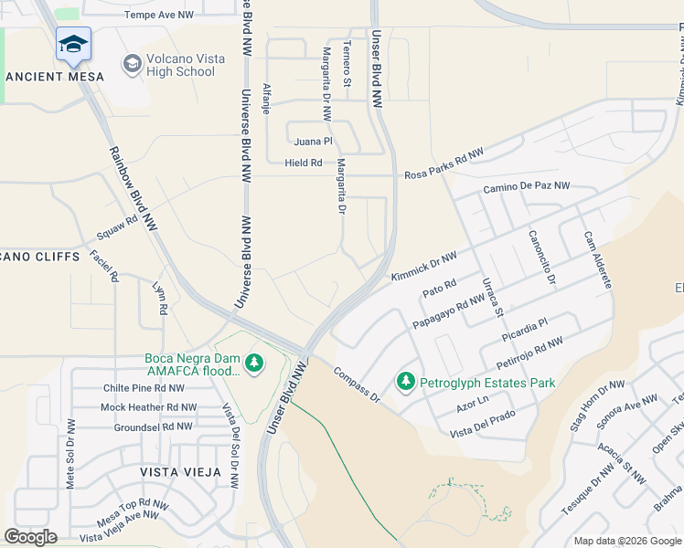 map of restaurants, bars, coffee shops, grocery stores, and more near 99999 Almendra Court in Albuquerque