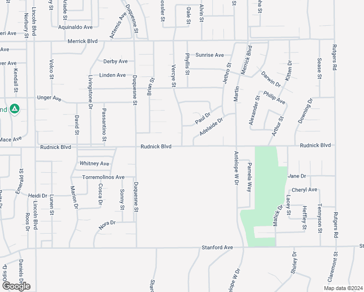 map of restaurants, bars, coffee shops, grocery stores, and more near Rudnick Boulevard in California City