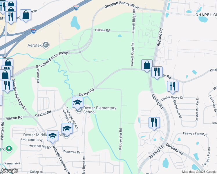 map of restaurants, bars, coffee shops, grocery stores, and more near 7246 Bridgewater Church Road in Shelby County