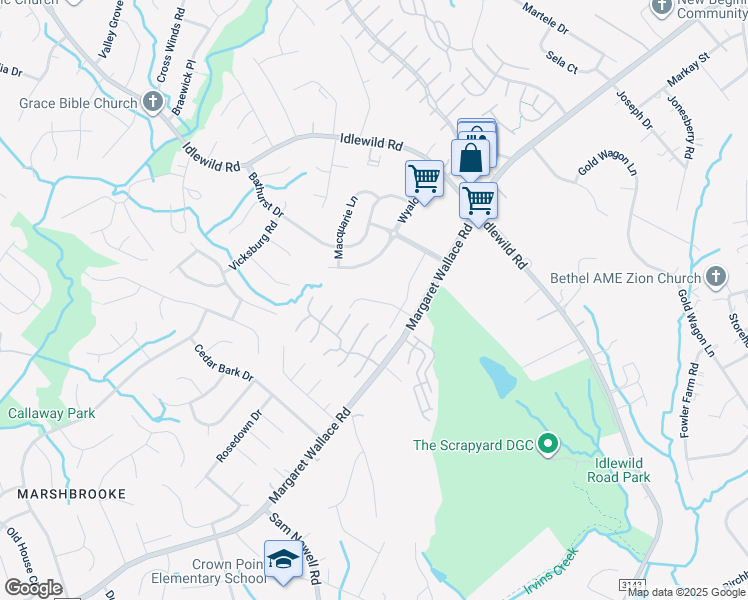 map of restaurants, bars, coffee shops, grocery stores, and more near 4313 Margaret Wallace Road in Matthews