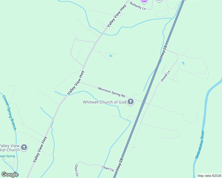 map of restaurants, bars, coffee shops, grocery stores, and more near 365 Morrison Spring Road in Whitwell