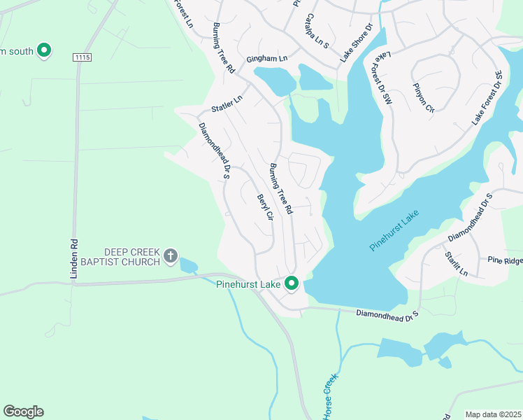 map of restaurants, bars, coffee shops, grocery stores, and more near 17 Beryl Circle in Pinehurst