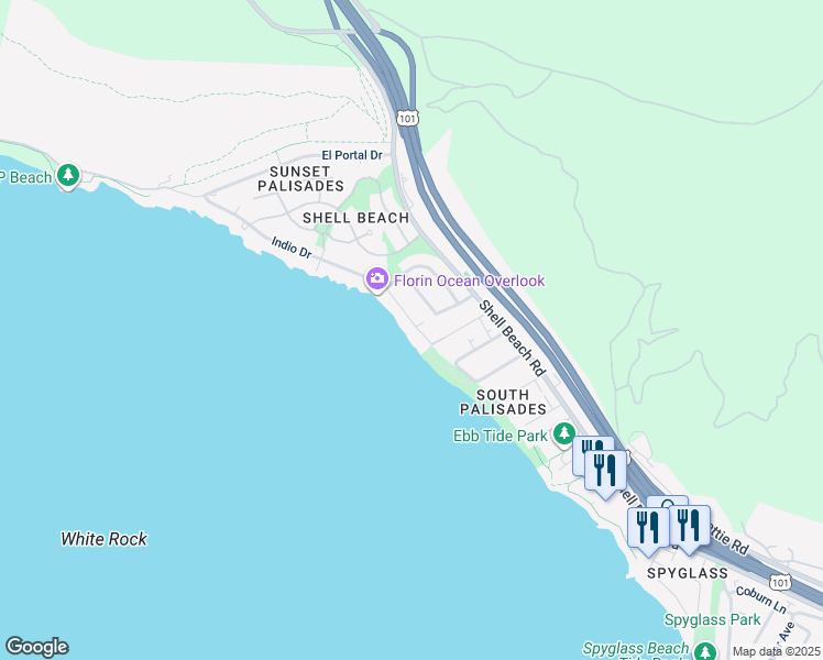 map of restaurants, bars, coffee shops, grocery stores, and more near 107 Indio Drive in Pismo Beach