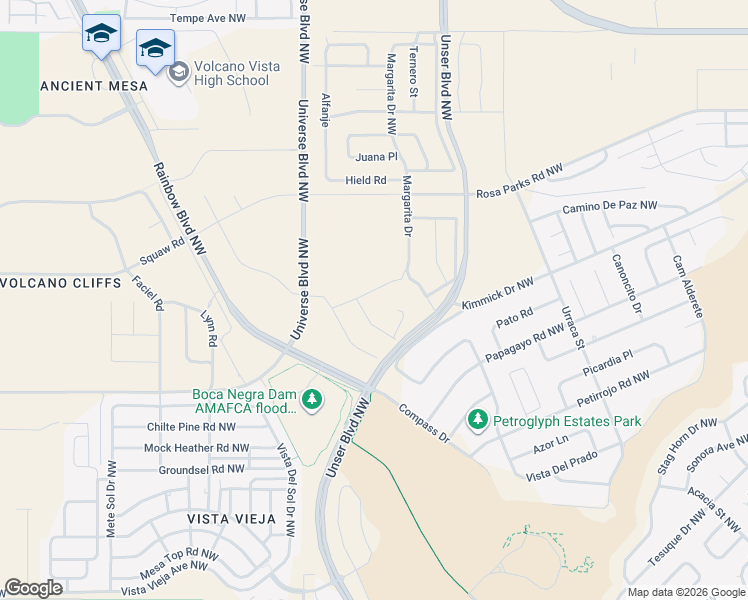 map of restaurants, bars, coffee shops, grocery stores, and more near 99999 Perezoso Trail in Albuquerque