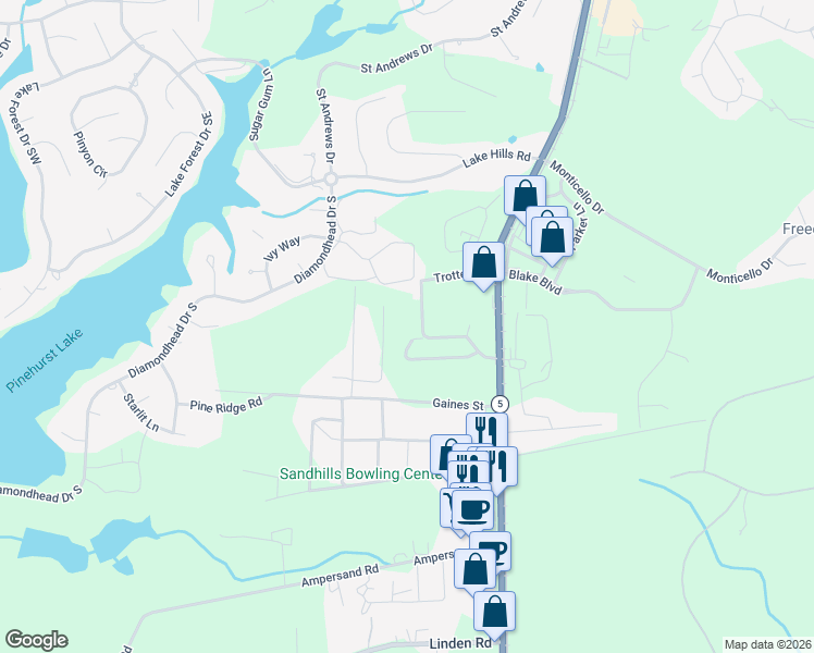 map of restaurants, bars, coffee shops, grocery stores, and more near 182-226 Community Center Lane in Aberdeen