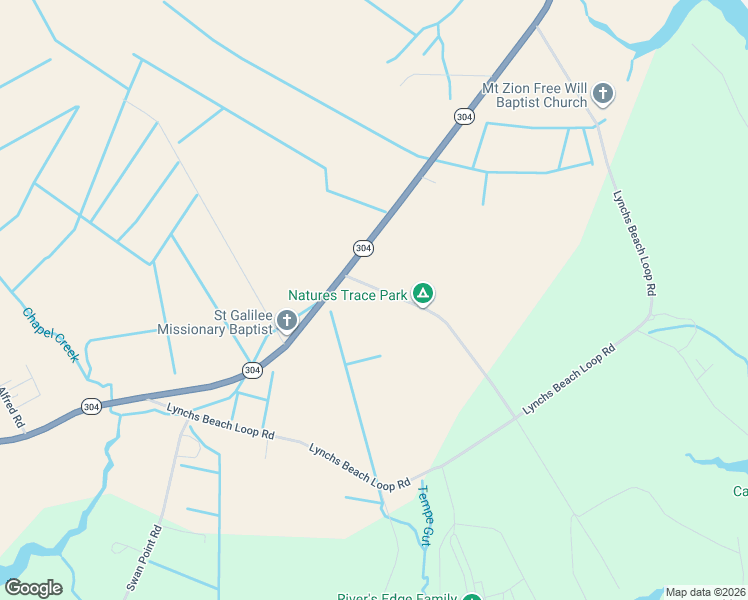 map of restaurants, bars, coffee shops, grocery stores, and more near 90 Lynchs Beach Road in Bayboro