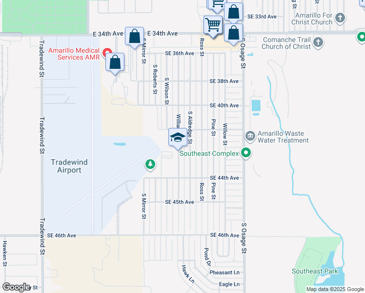 map of restaurants, bars, coffee shops, grocery stores, and more near 4217 South Williams Street in Amarillo