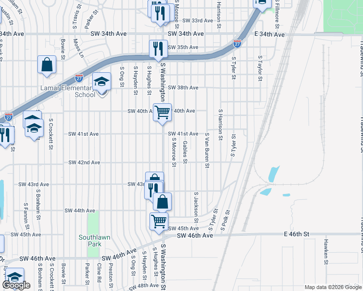 map of restaurants, bars, coffee shops, grocery stores, and more near 4108 Gables Street in Amarillo