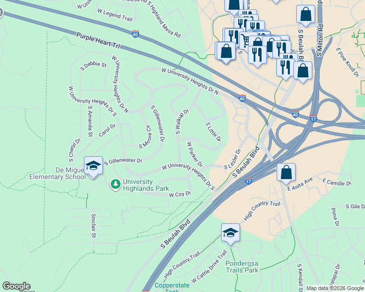 map of restaurants, bars, coffee shops, grocery stores, and more near 3332 South Little Drive in Flagstaff