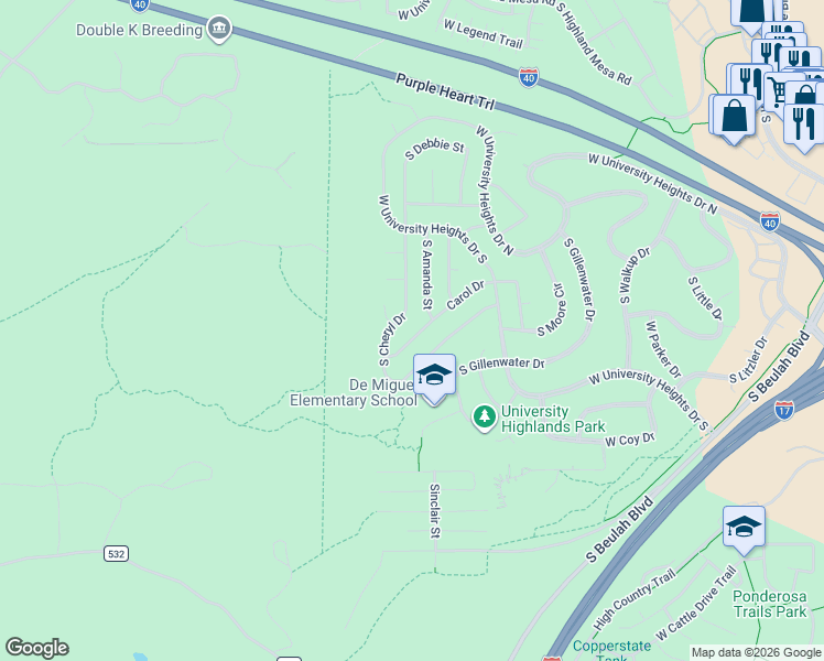 map of restaurants, bars, coffee shops, grocery stores, and more near 3627 South Cheryl Drive in Flagstaff