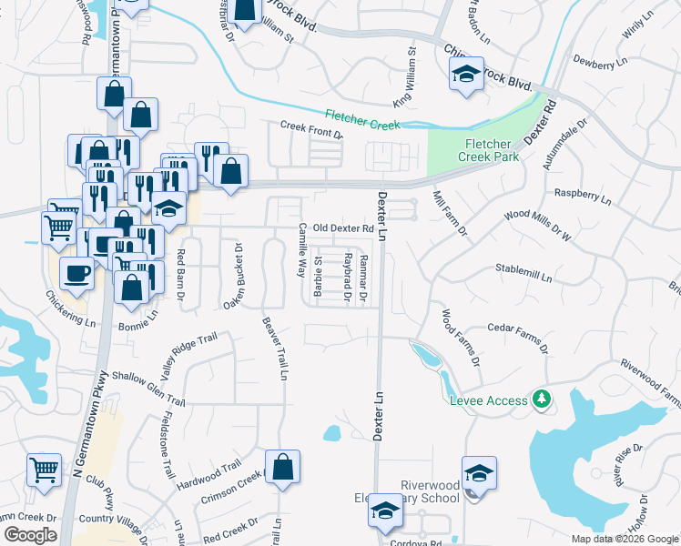 map of restaurants, bars, coffee shops, grocery stores, and more near 8411 Honey Drive in Memphis