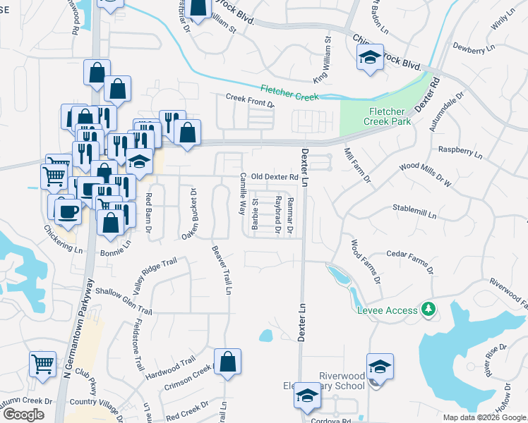 map of restaurants, bars, coffee shops, grocery stores, and more near 8411 Honey Drive in Memphis