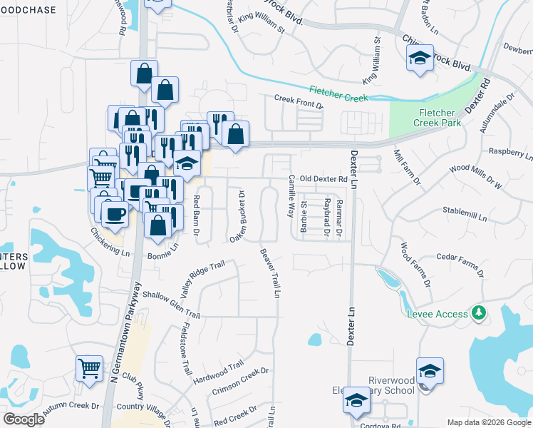 map of restaurants, bars, coffee shops, grocery stores, and more near 1656 Beaver Trail Drive in Memphis