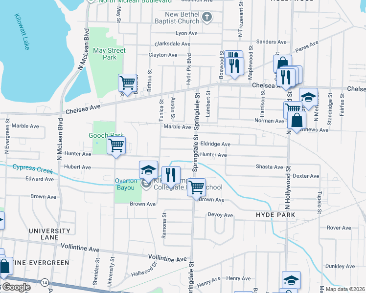 map of restaurants, bars, coffee shops, grocery stores, and more near 2167 Eldridge Avenue in Memphis