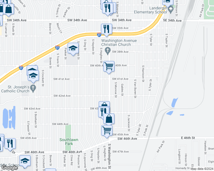 map of restaurants, bars, coffee shops, grocery stores, and more near 4110 South Washington Street in Amarillo