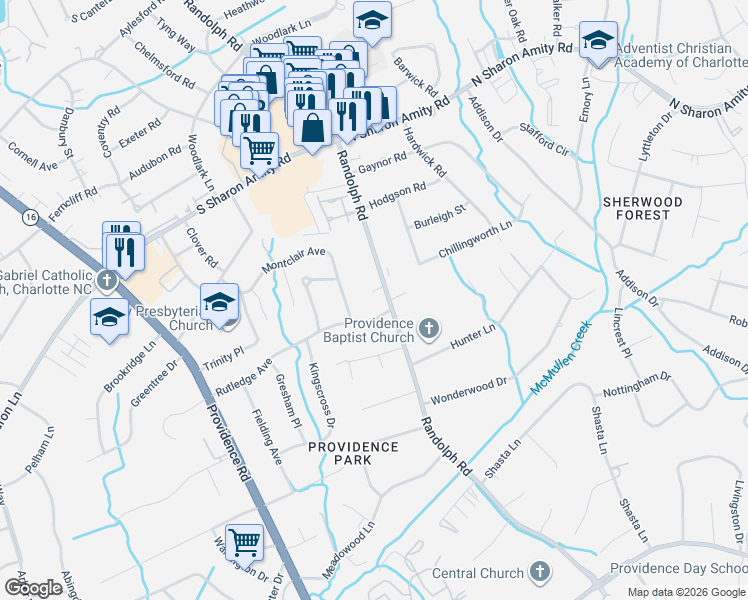 map of restaurants, bars, coffee shops, grocery stores, and more near in Charlotte