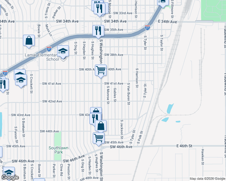 map of restaurants, bars, coffee shops, grocery stores, and more near 4108 Gables Street in Amarillo