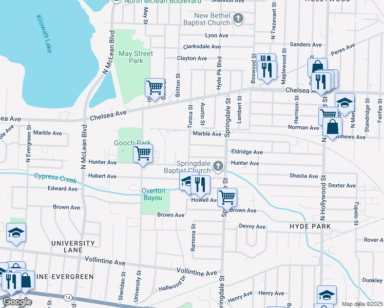 map of restaurants, bars, coffee shops, grocery stores, and more near 2120 Hunter Avenue in Memphis