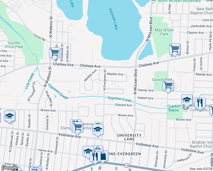 map of restaurants, bars, coffee shops, grocery stores, and more near 1178 North Evergreen Street in Memphis