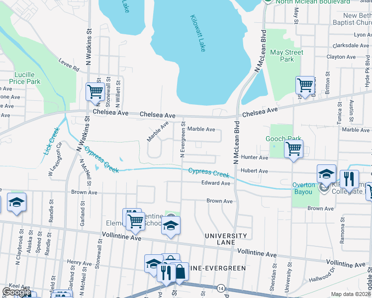 map of restaurants, bars, coffee shops, grocery stores, and more near 1178 North Evergreen Street in Memphis