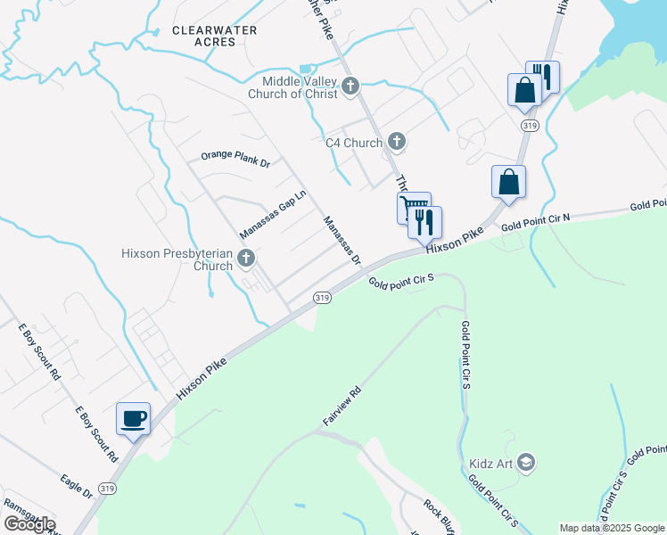 map of restaurants, bars, coffee shops, grocery stores, and more near 7184 Potomac River Drive in Middle Valley