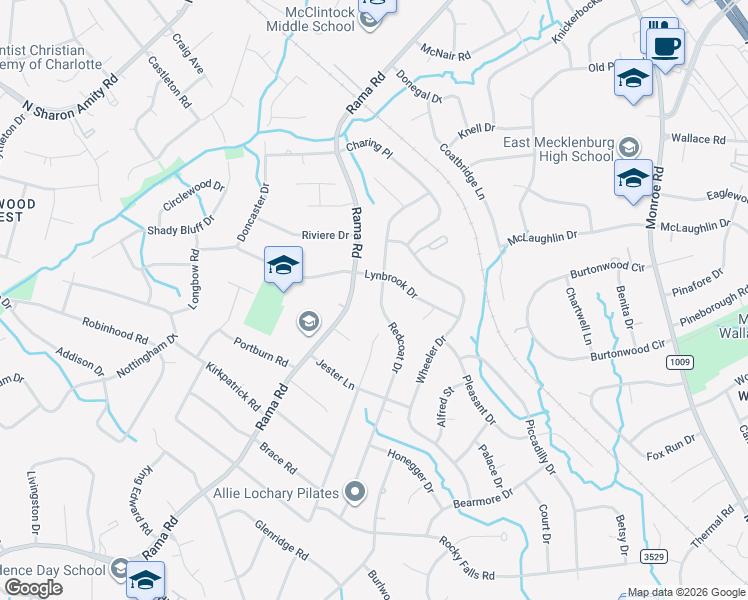 map of restaurants, bars, coffee shops, grocery stores, and more near 1431 Redcoat Drive in Charlotte