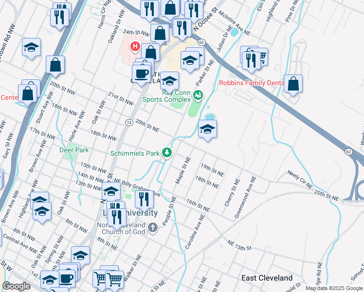 map of restaurants, bars, coffee shops, grocery stores, and more near 324 20th Street Northeast in Cleveland
