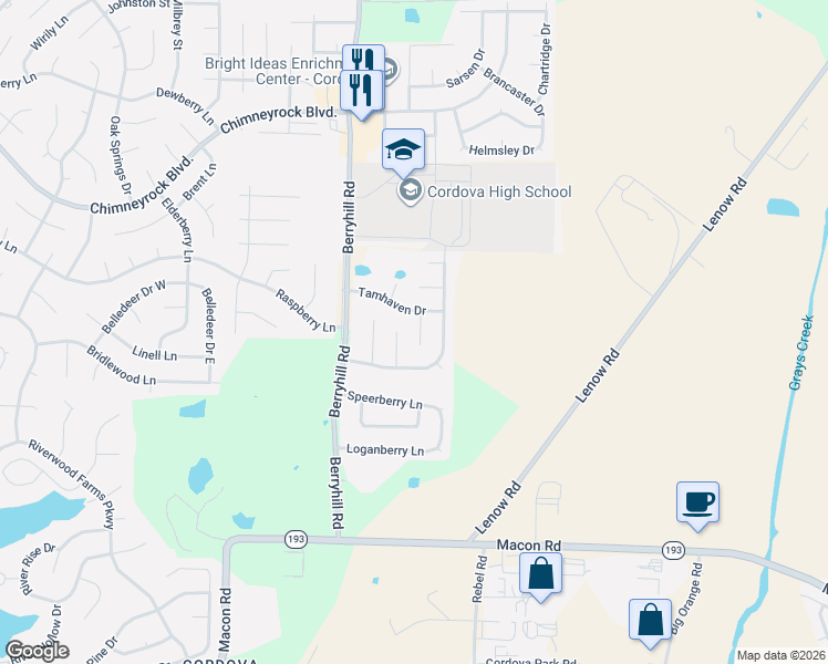 map of restaurants, bars, coffee shops, grocery stores, and more near 1661 Hailsham Cove in Shelby County