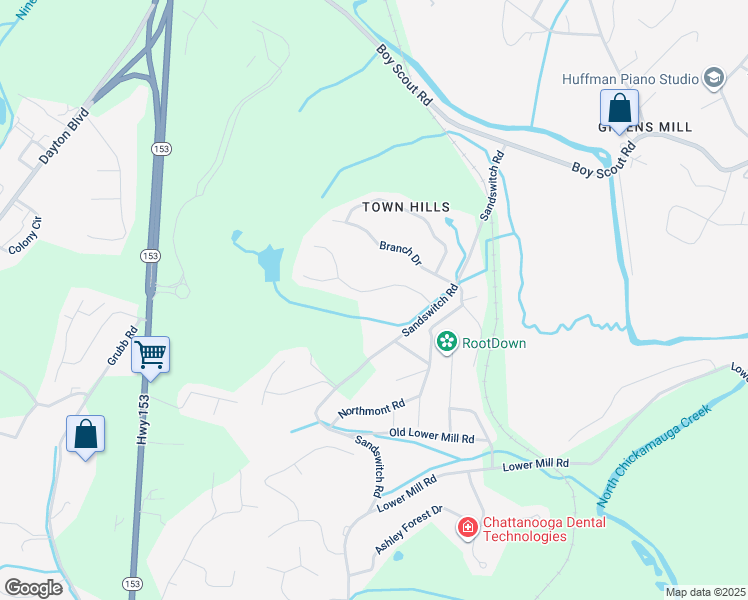 map of restaurants, bars, coffee shops, grocery stores, and more near 332 Celestial Lane in Chattanooga