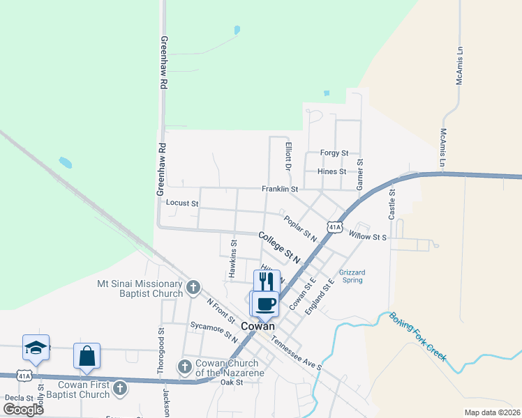 map of restaurants, bars, coffee shops, grocery stores, and more near 603 Montgomery Street in Cowan