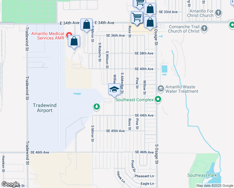 map of restaurants, bars, coffee shops, grocery stores, and more near 4219 South Williams Street in Amarillo