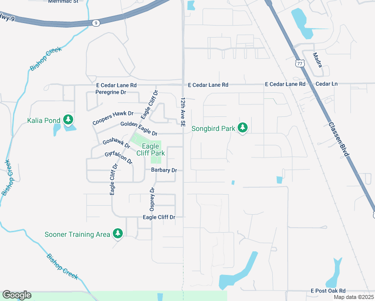 map of restaurants, bars, coffee shops, grocery stores, and more near 3924 Presidio Drive in Norman
