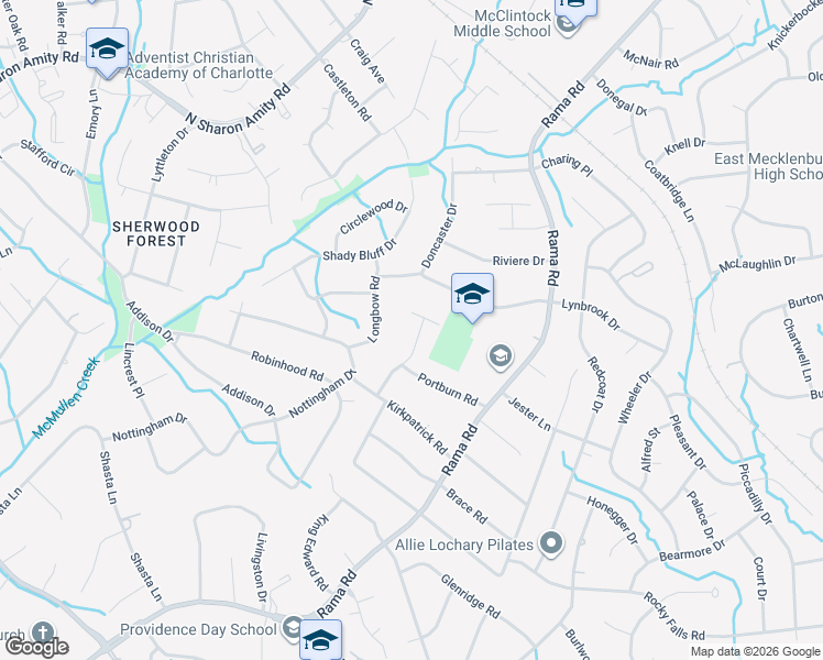 map of restaurants, bars, coffee shops, grocery stores, and more near 835 Ashmeade Road in Charlotte