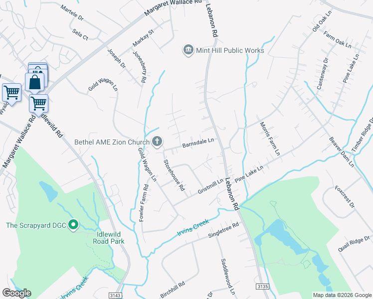 map of restaurants, bars, coffee shops, grocery stores, and more near 5508 Barnsdale Lane in Mint Hill