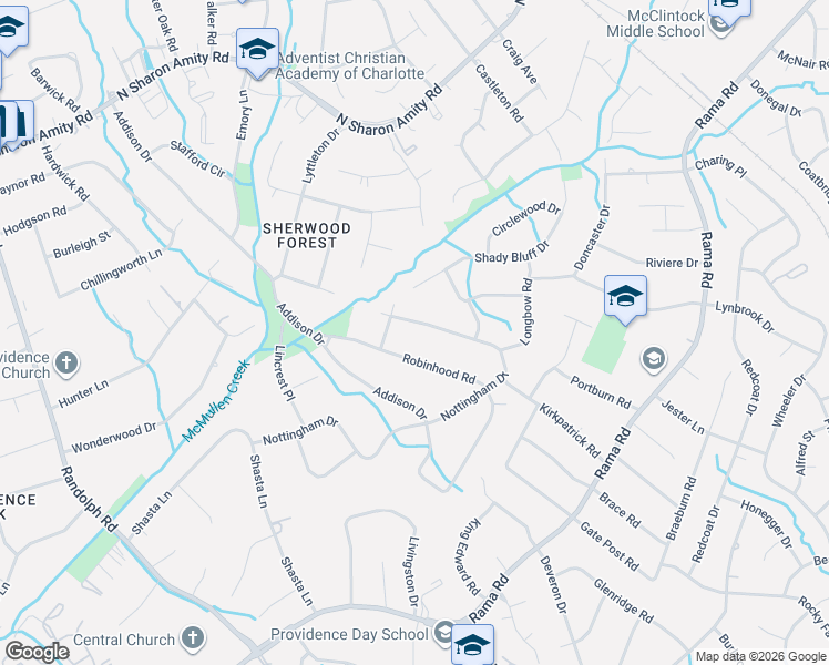 map of restaurants, bars, coffee shops, grocery stores, and more near in Charlotte