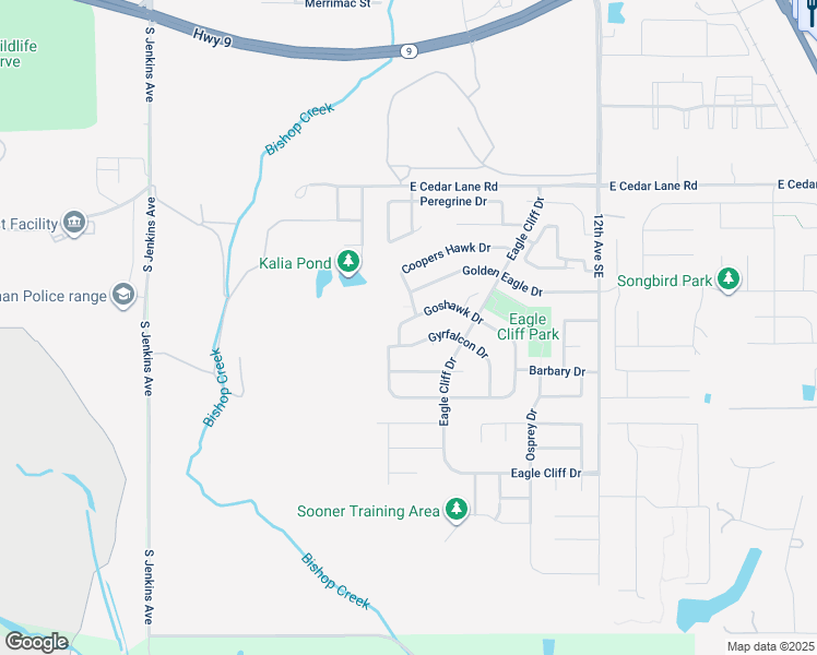 map of restaurants, bars, coffee shops, grocery stores, and more near 516 Goshawk Drive in Norman