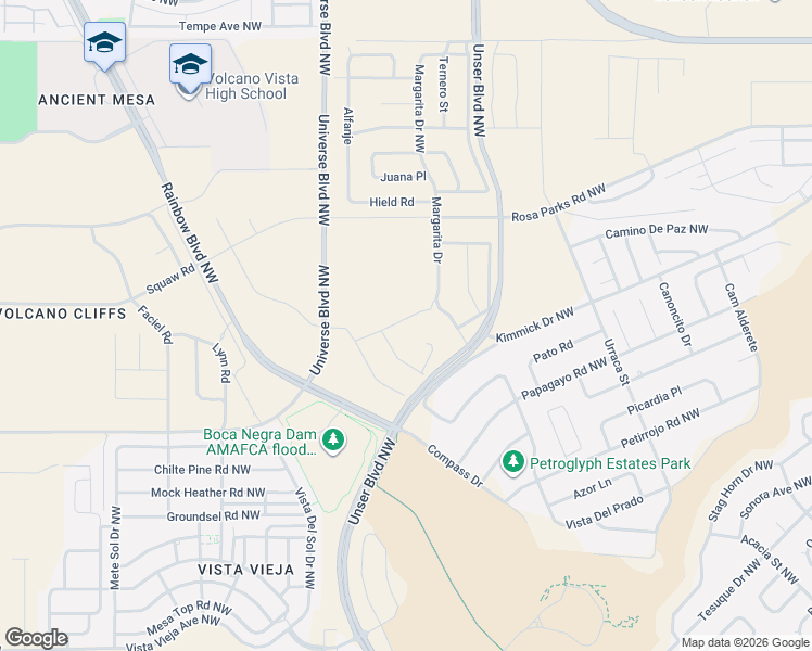 map of restaurants, bars, coffee shops, grocery stores, and more near 99999 Perezoso Trail in Albuquerque