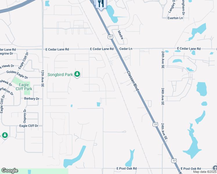 map of restaurants, bars, coffee shops, grocery stores, and more near 1502 East Cedar Lane Road in Norman