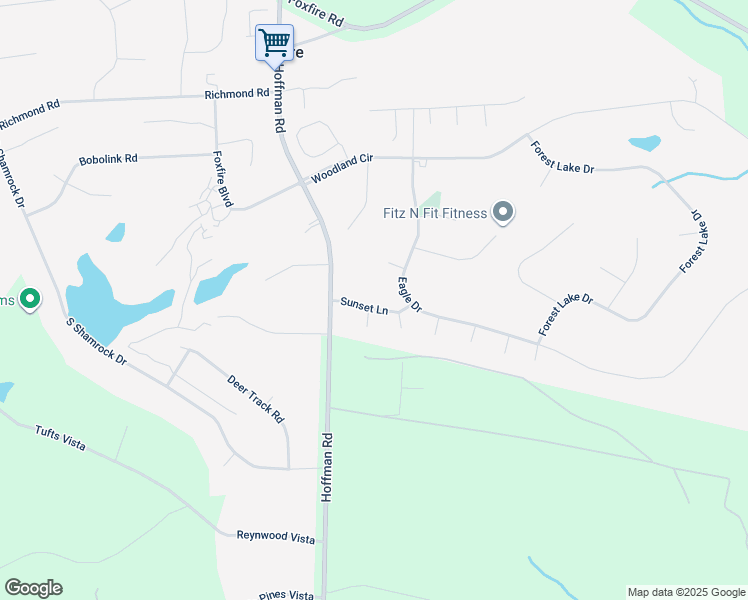 map of restaurants, bars, coffee shops, grocery stores, and more near 6 Windsor Lane in Southern Pines