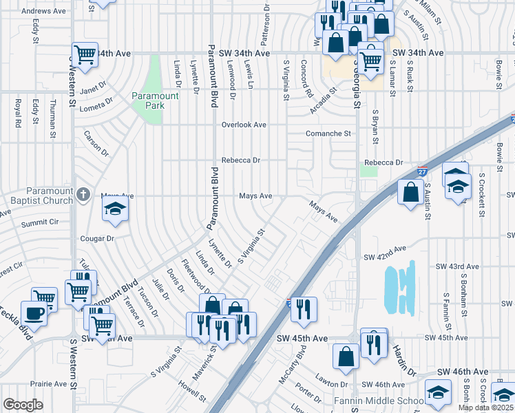 map of restaurants, bars, coffee shops, grocery stores, and more near 3805 Lewis Lane in Amarillo