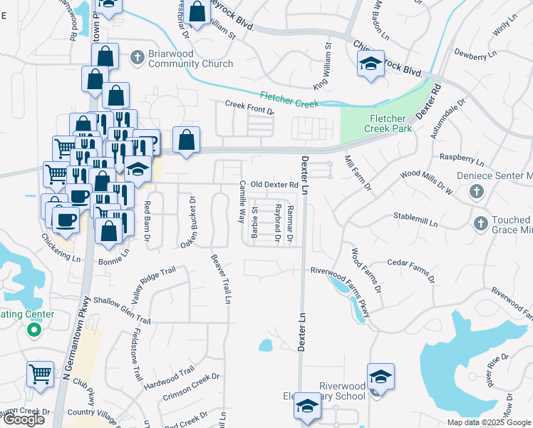 map of restaurants, bars, coffee shops, grocery stores, and more near 8411 Honey Drive in Memphis